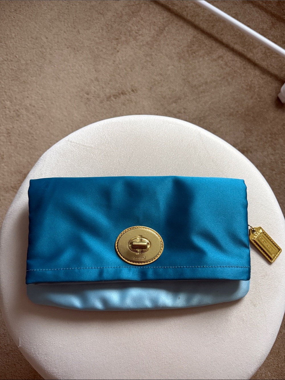 Vintage COACH Amanda Satin Fold-Over Flap Clutch Shoulder Bag Handbag Purse